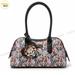NEW Ed Hardy Tattoo Skull & Dagger Shoulder Bag – Black/Pink Print Halloween